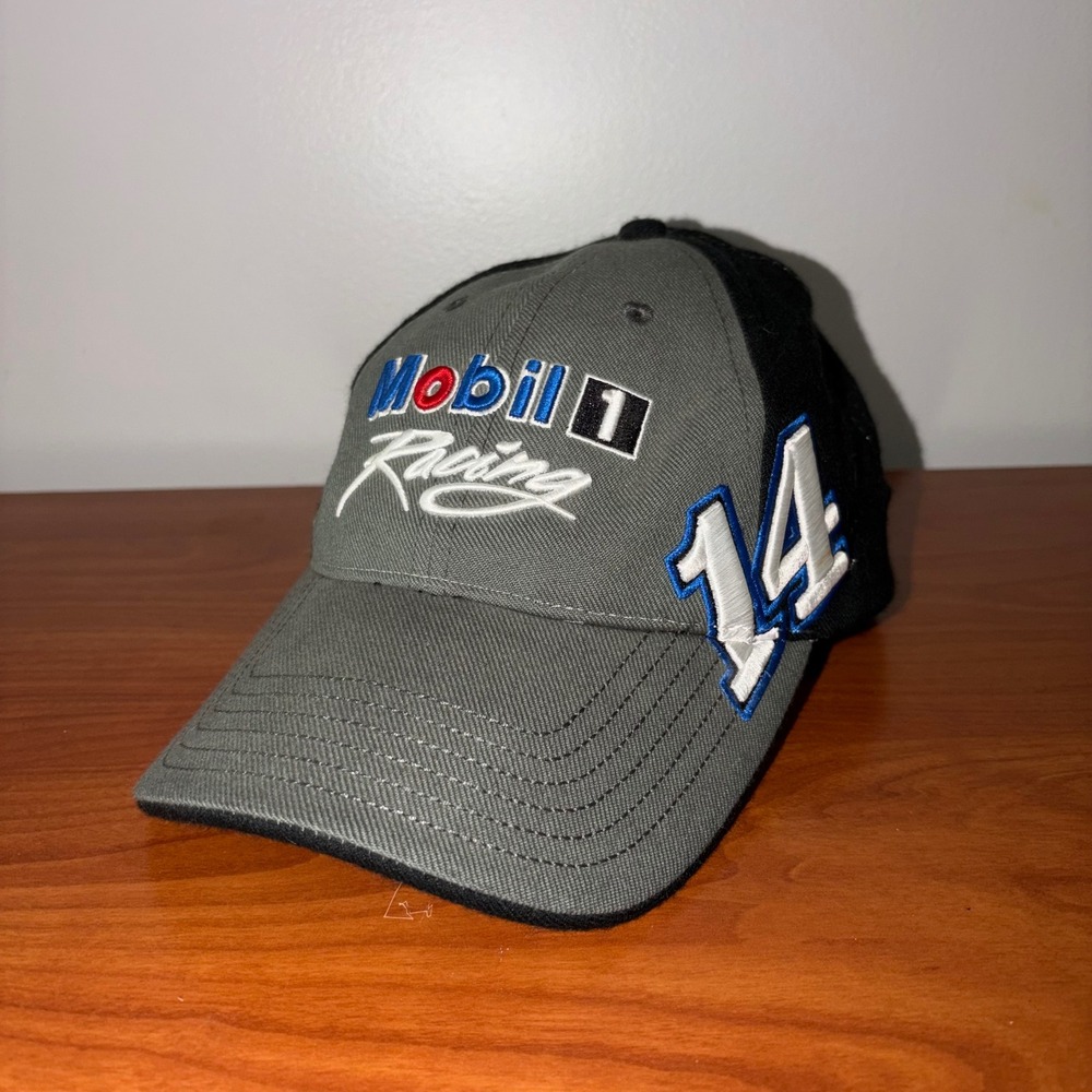 Chase Authentics Tony Stewart NASCAR Mobil 1 Racing Hat Grey Black Stretch Fit